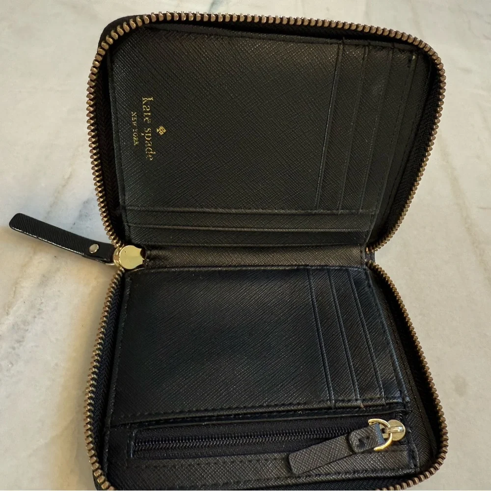 kate spade black wallet with gold plaque